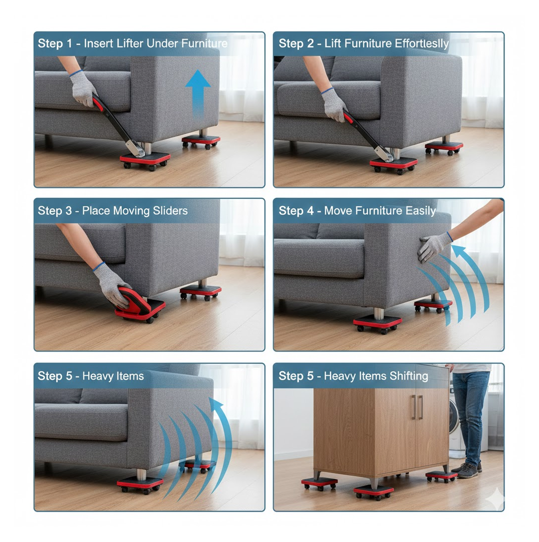 Technical drawing of furniture lifter dimensions.