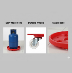 Side angle of DeoDap plastic LPG cylinder trolley in red