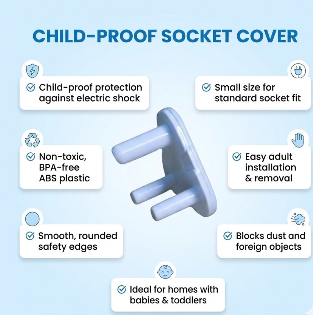 Front and side view of small electrical socket cover protector