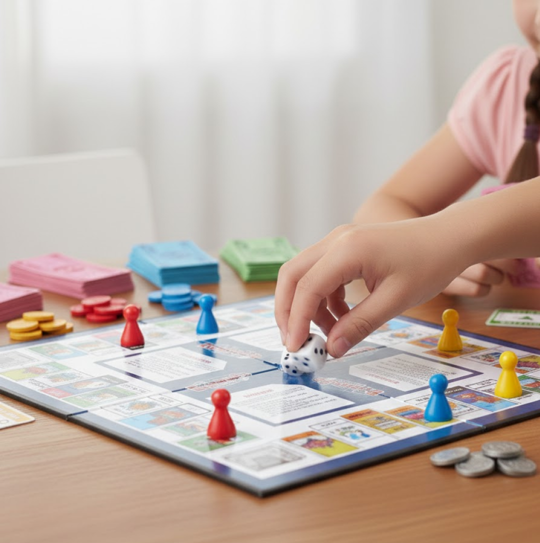 Money & game pieces for business game