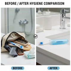 Toothbrush stored inside ventilated travel case