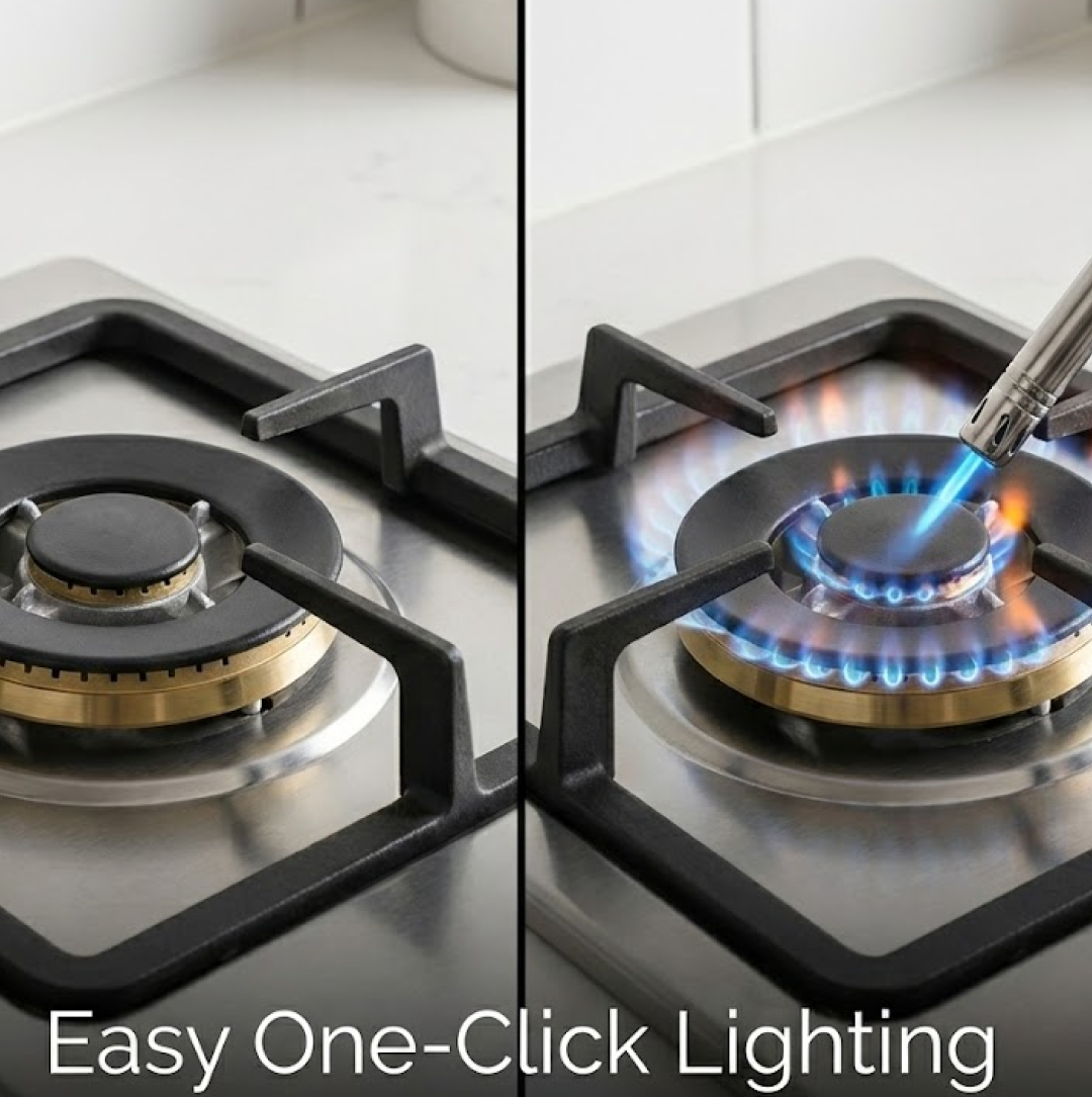 Side view of stainless steel gas lighter.
