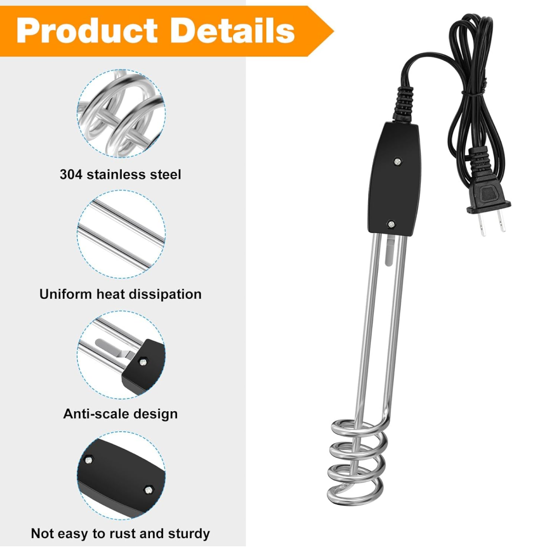 Close-up of immersion heater element