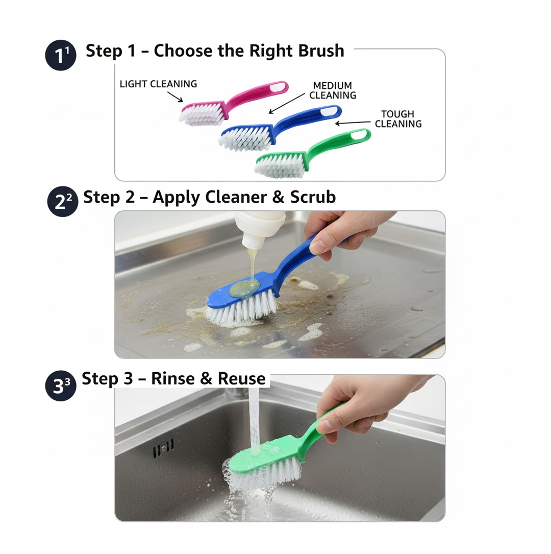 Cleaning brushes used on kitchen utensils.