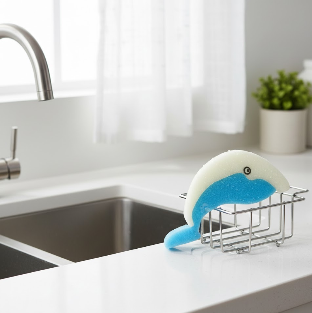 Dolfin sponge drying on kitchen rack