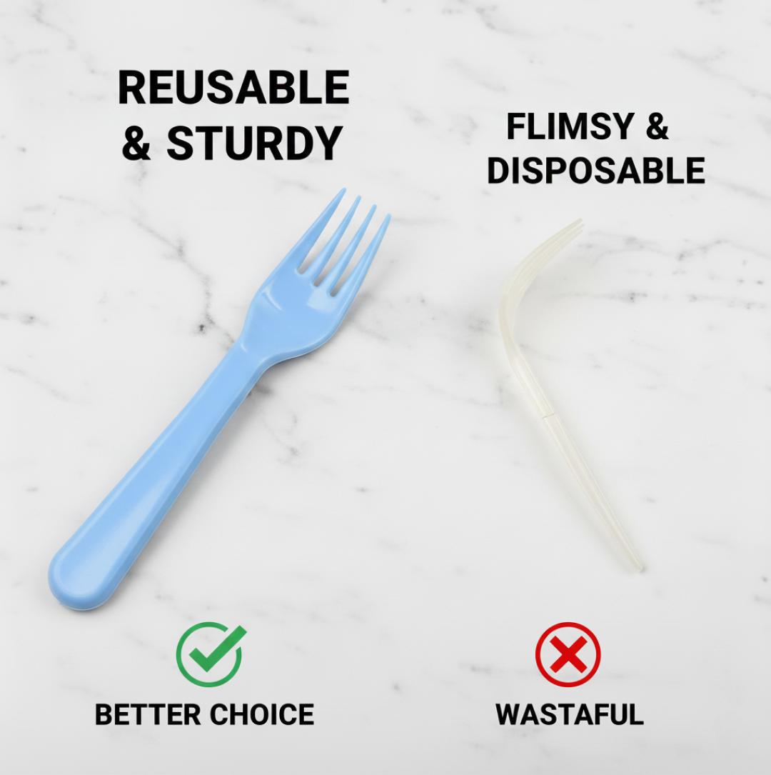 Unlabeled image of plastic forks product.