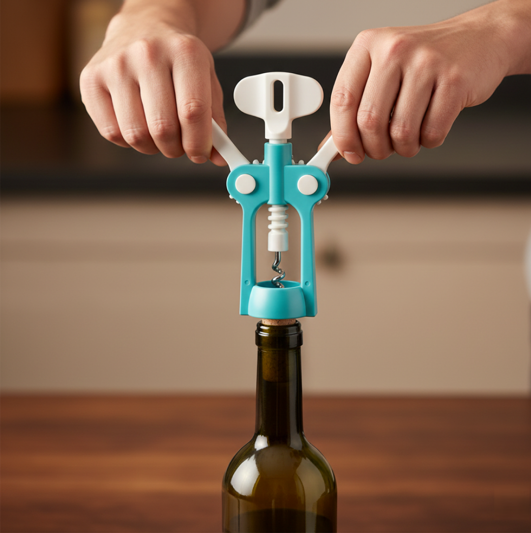Diagram showing features of the multi-function wine corkscrew opener.