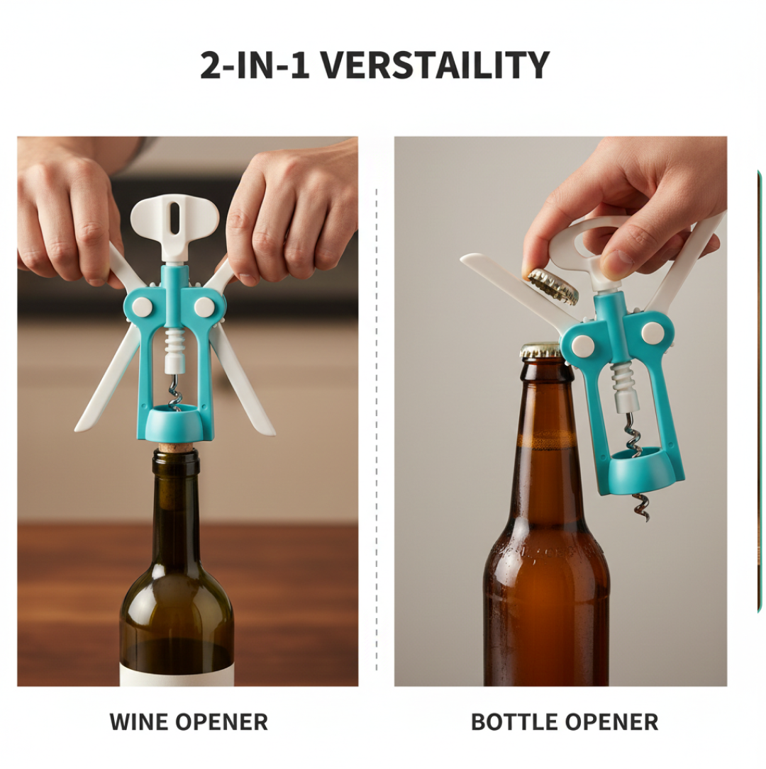 Step-by-step guide for using winged corkscrew wine opener.