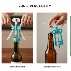 Step-by-step guide for using winged corkscrew wine opener.