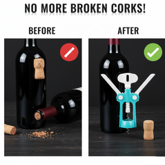 Close-up of corkscrew wings rising while uncorking wine bottle.