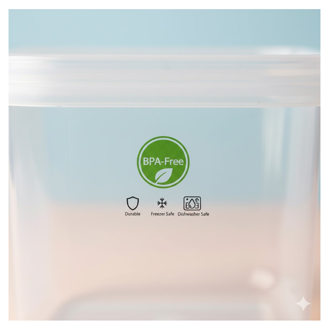 Containers with multicolor lids arranged neatly