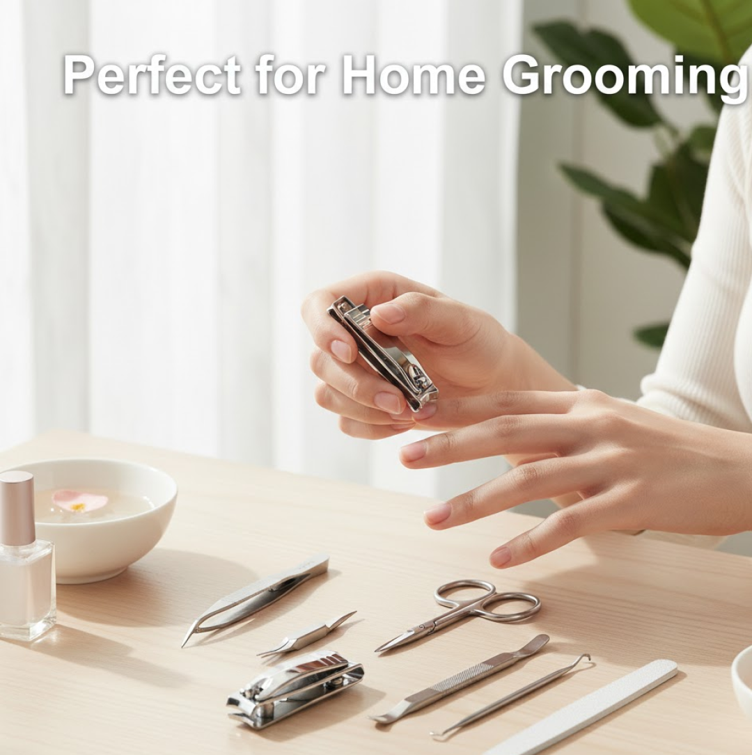 Compact manicure set with storage slots for tools