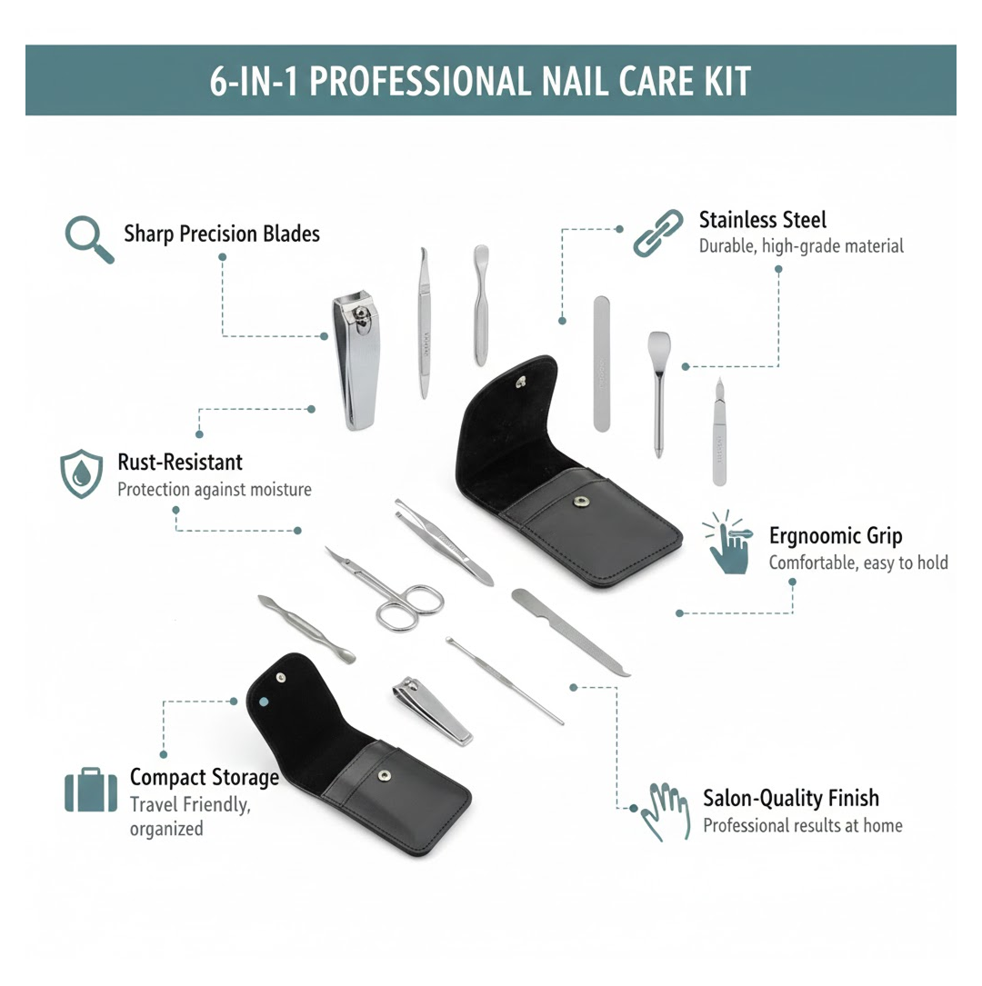 Stainless steel nail scissors included in grooming kit