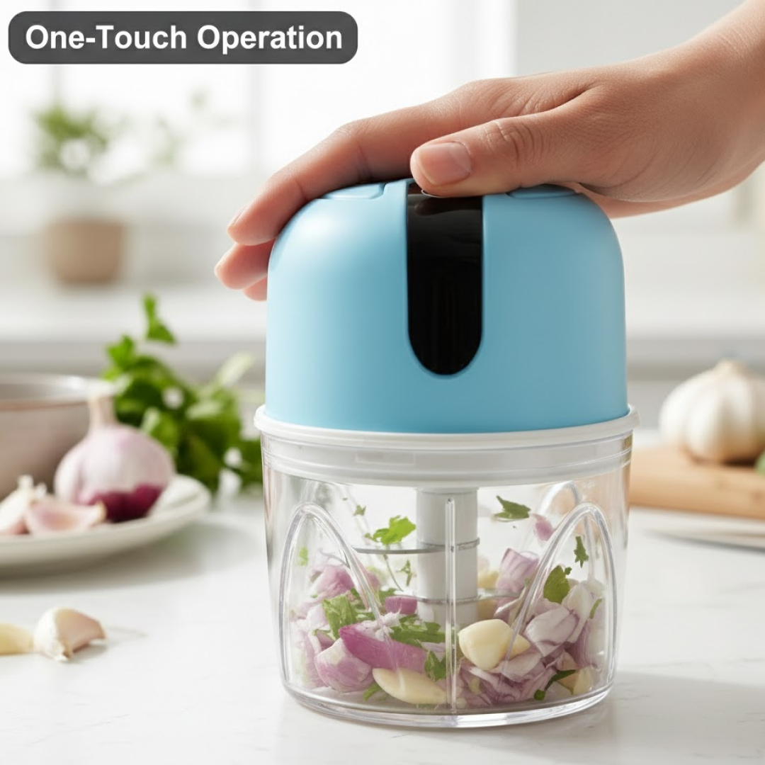 Electric garlic chopper operating with lid locked