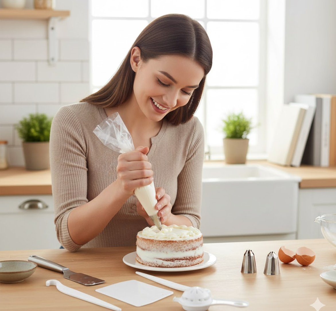 Silicone brush spreading glaze on cake