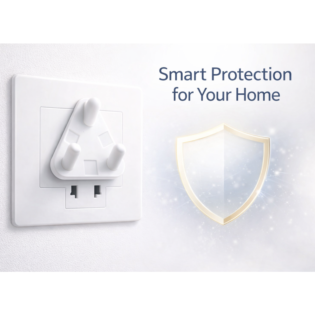 Close-up of large electrical socket baby safety cover