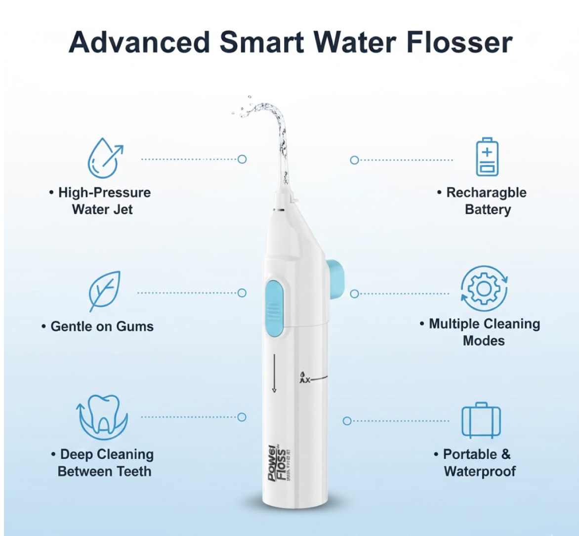 Diagram of the water flosser's components and functions