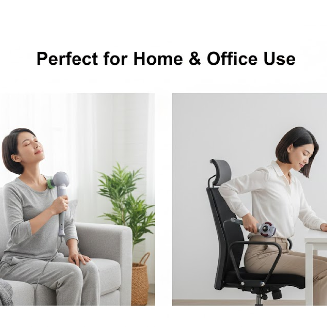 Electric massager in use on shoulder