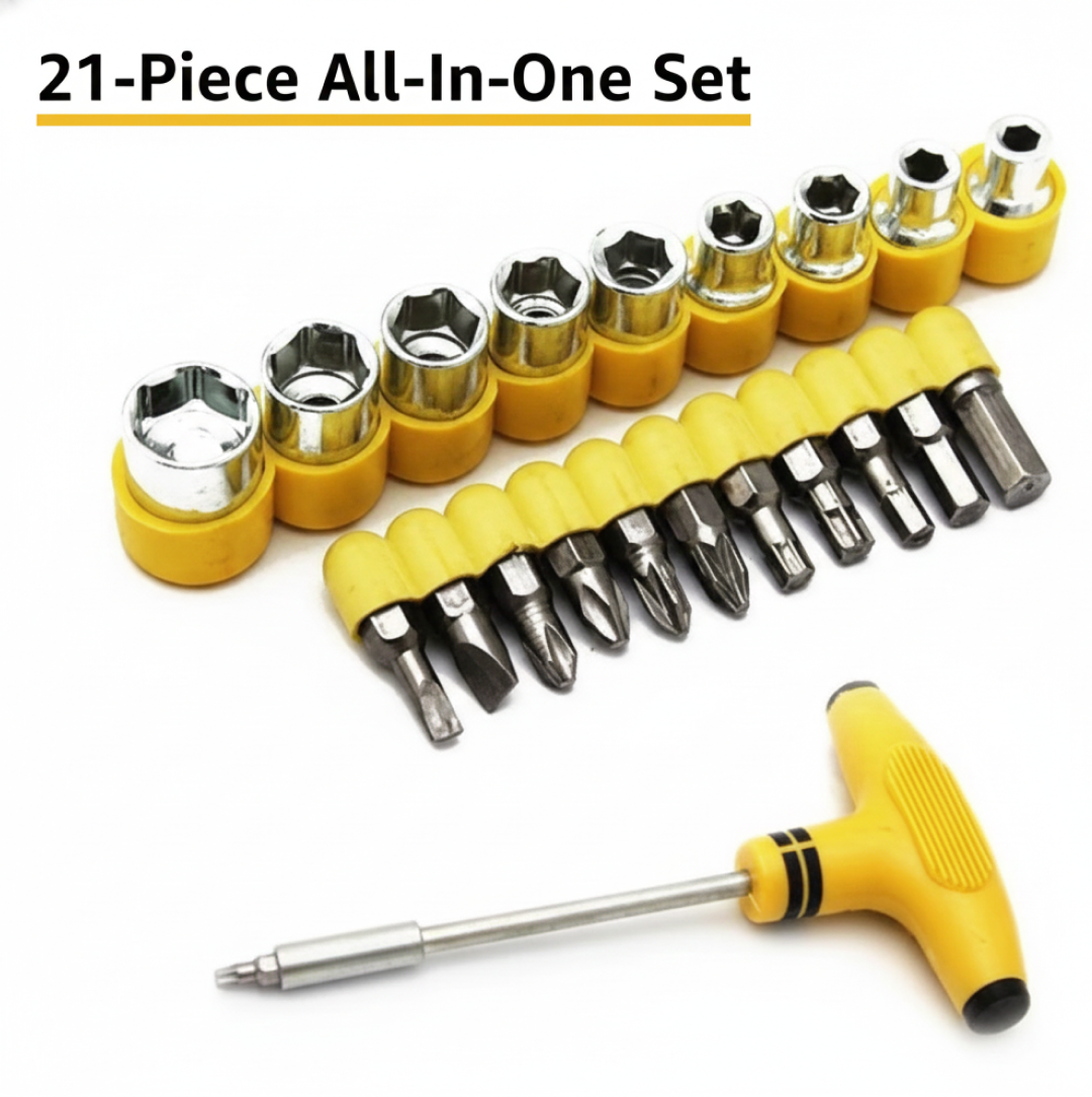 21-piece T shape screwdriver set tools layout