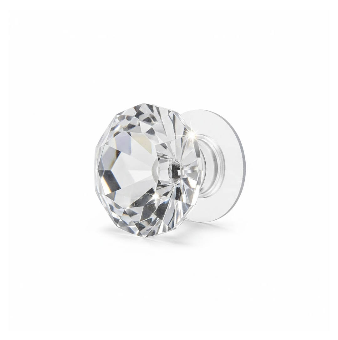Diamond crystal cabinet knob installed on cupboard