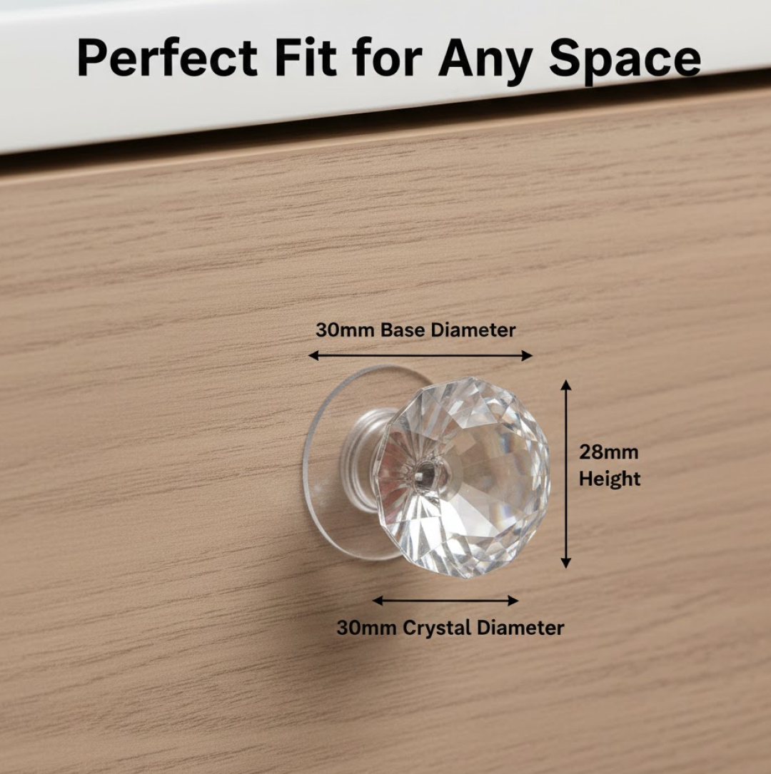 Diamond shaped clear crystal cabinet knob front view