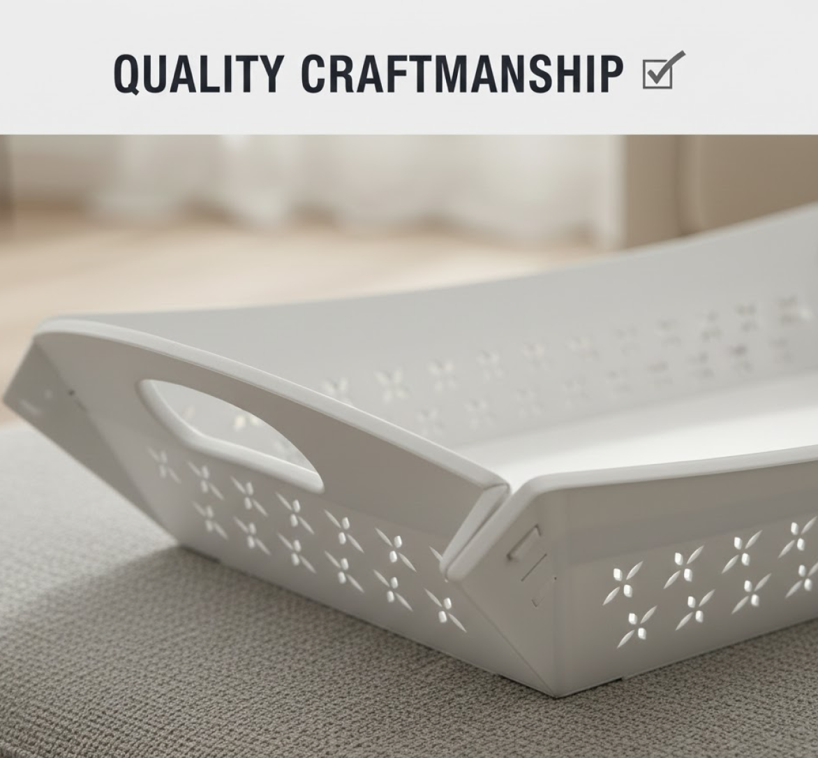 Foldable serving tray side view folded flat
