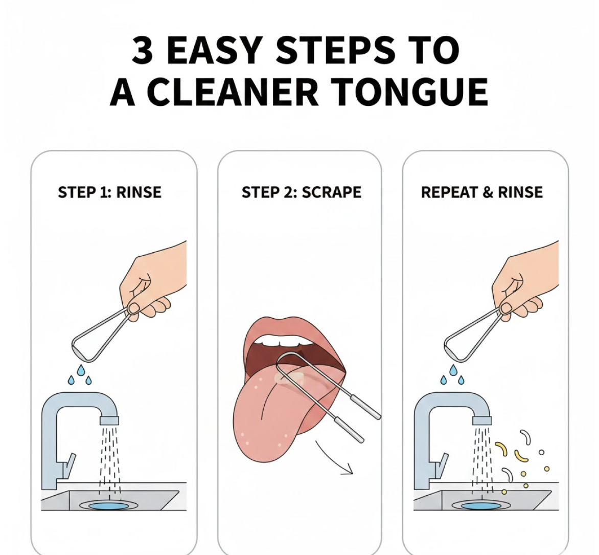 MintGuard tongue cleaner cleaning technique detailed graphic