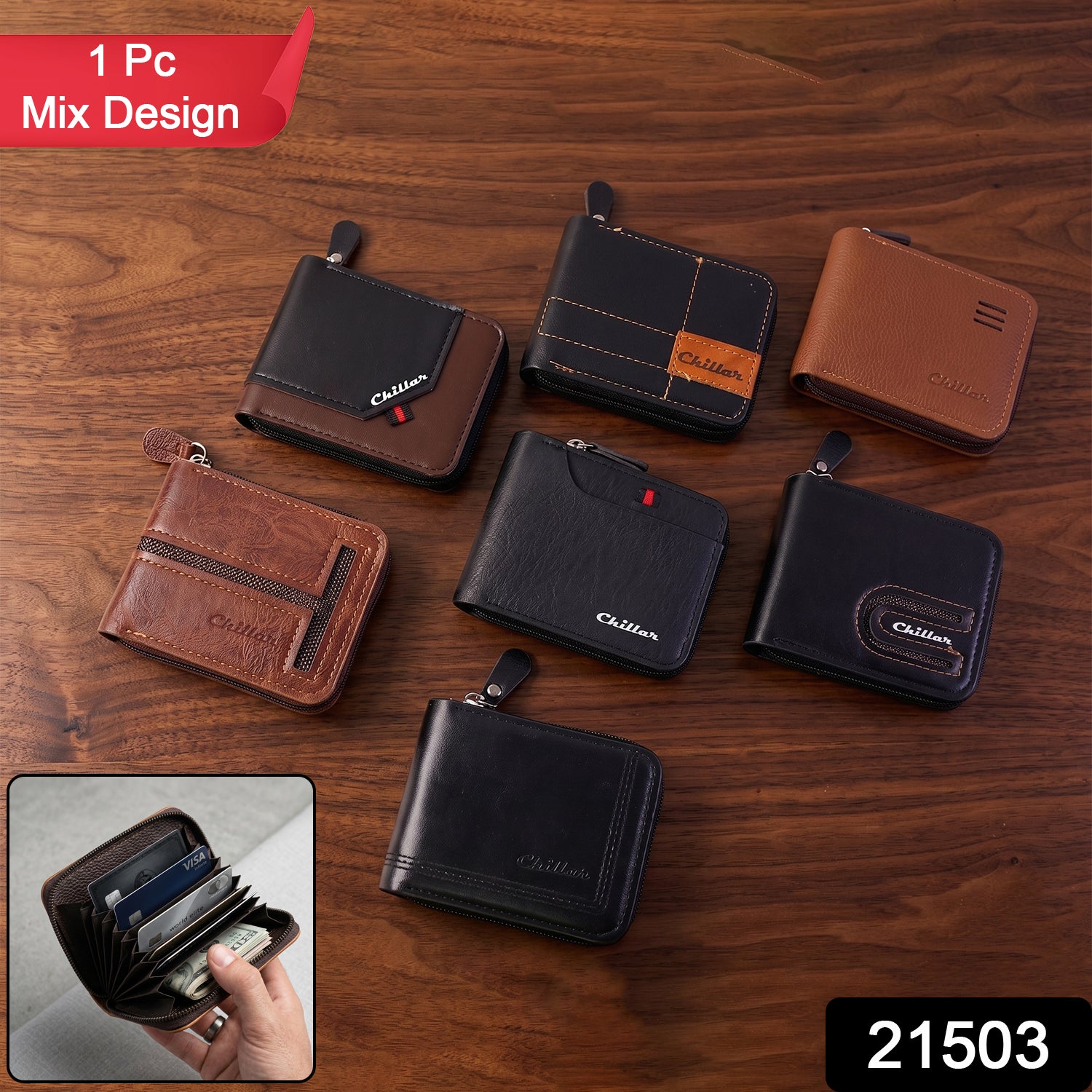 Compact Zip-Around Card Holder Wallet for Men & Women (1 Pc)