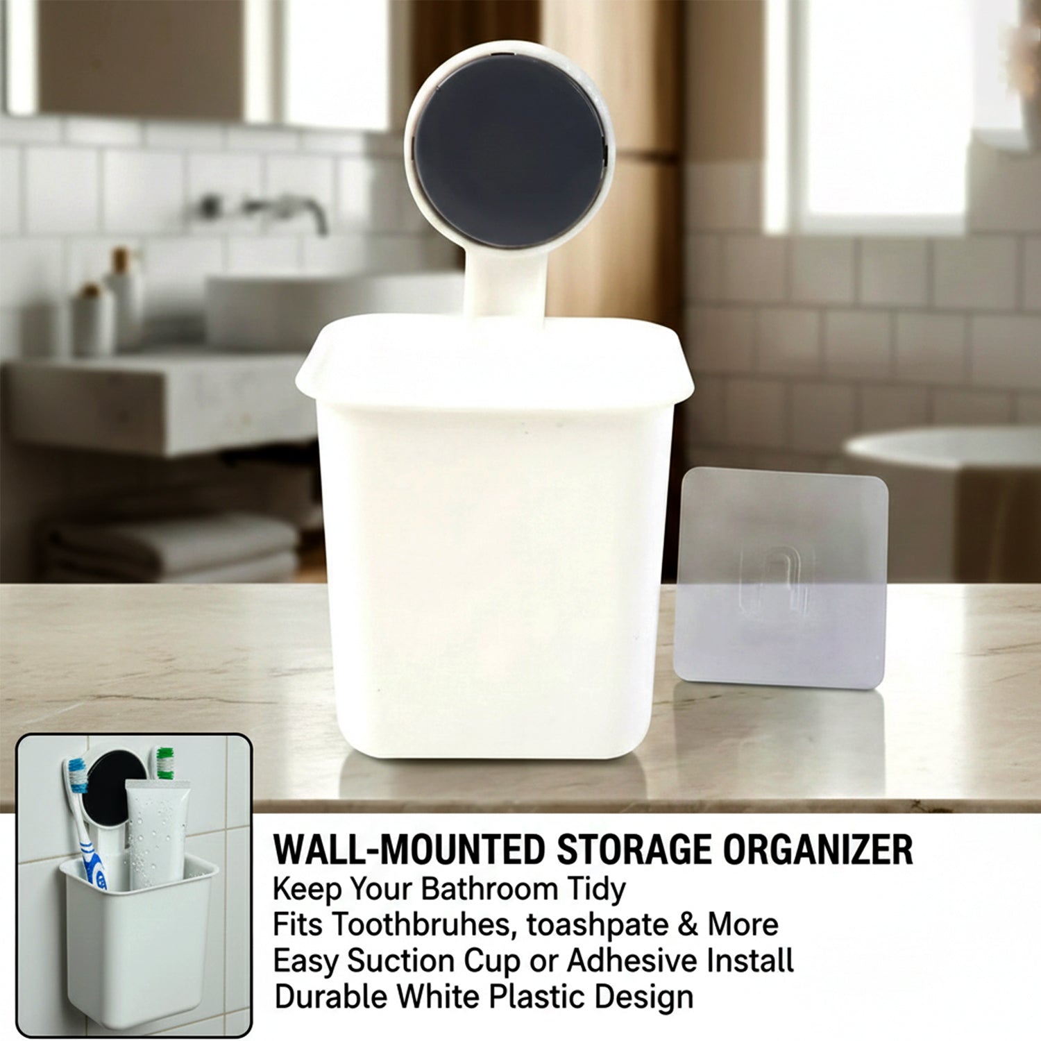 Plastic bathroom storage organizer for toothbrushes and toothpaste