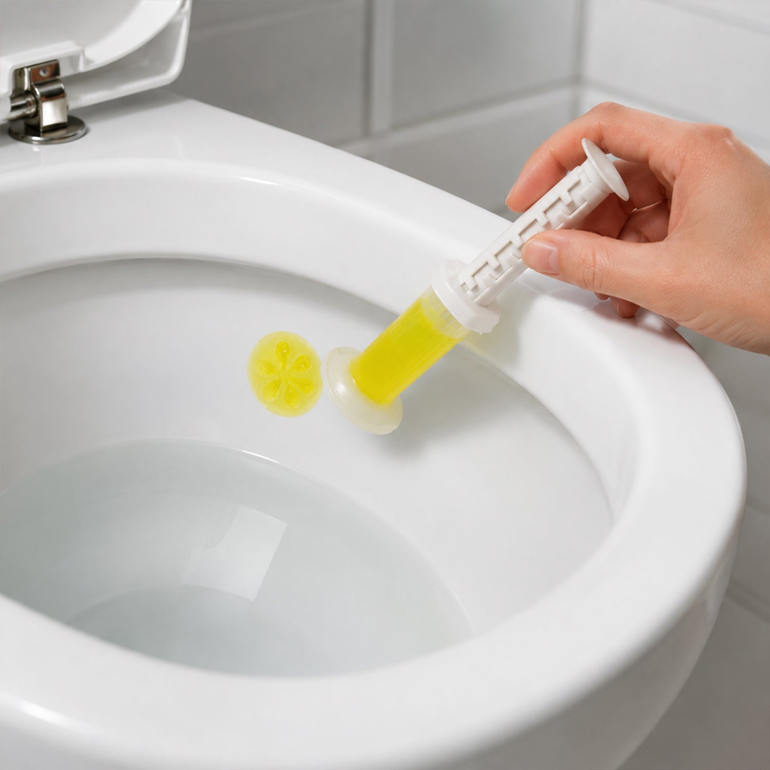 Toilet gel cleaner applied inside bowl