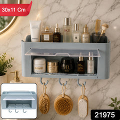 Wall Mounted Multi Storage Organizer Shelf with Hooks for Bathroom (1 Pc)