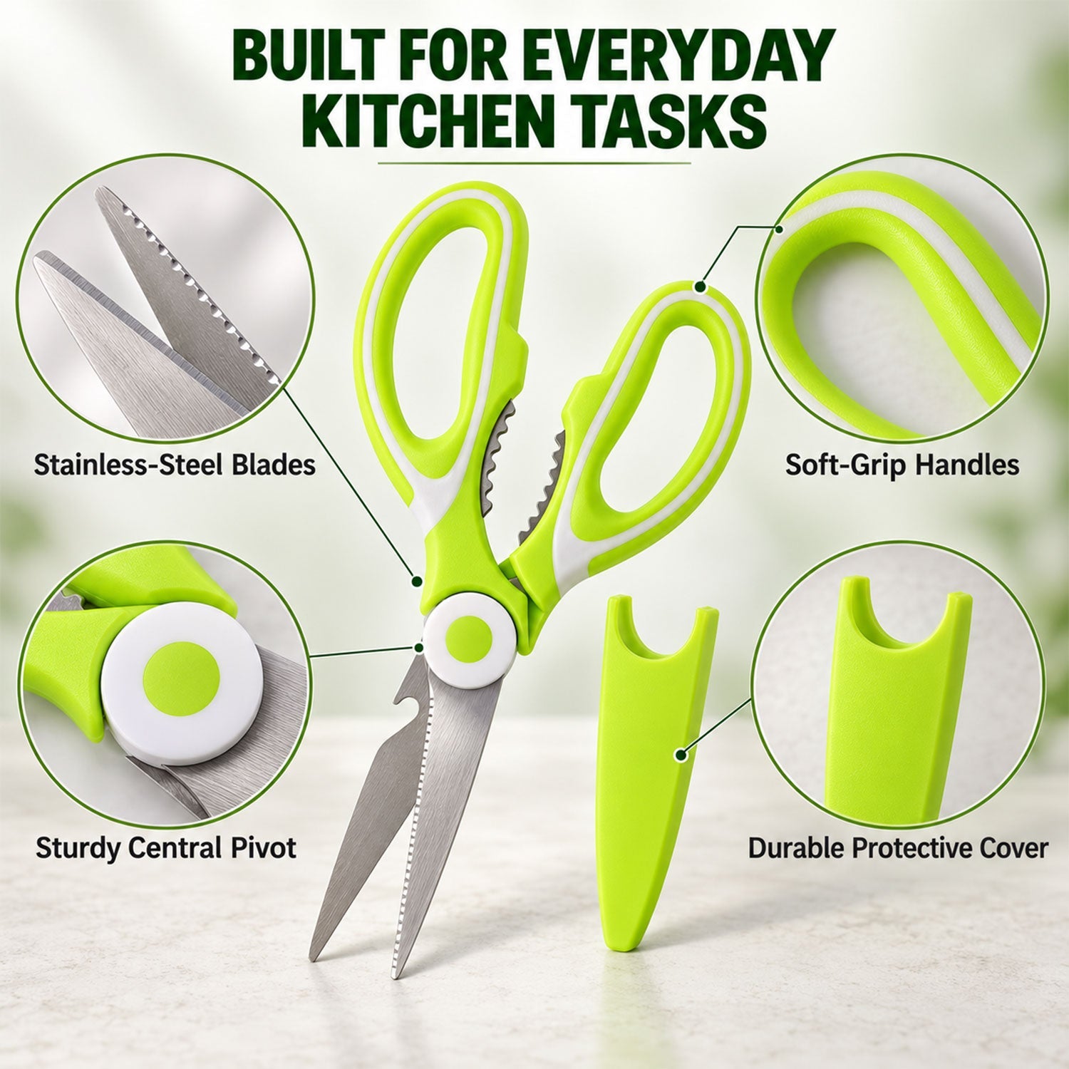 Multipurpose kitchen scissors with protective cover - material and cover
