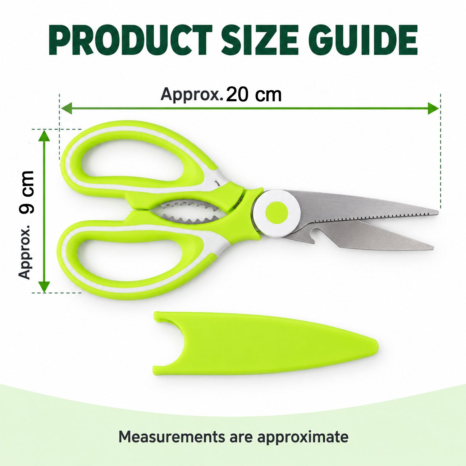 Multipurpose kitchen scissors with protective cover - dimensions