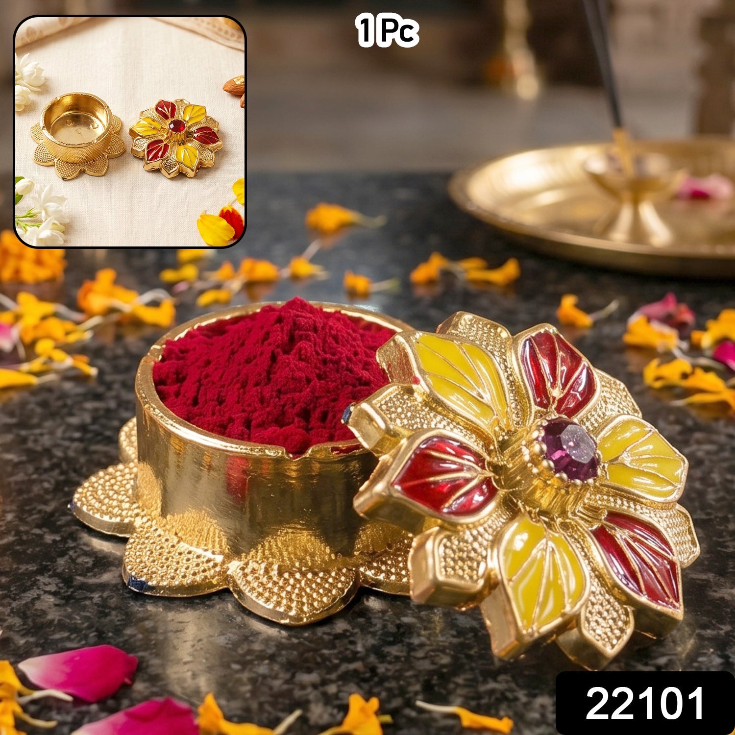 Golden kankavati sindoor holder