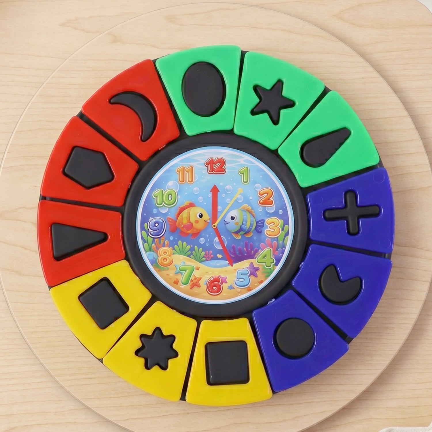 Shape sorter toy featuring clock face