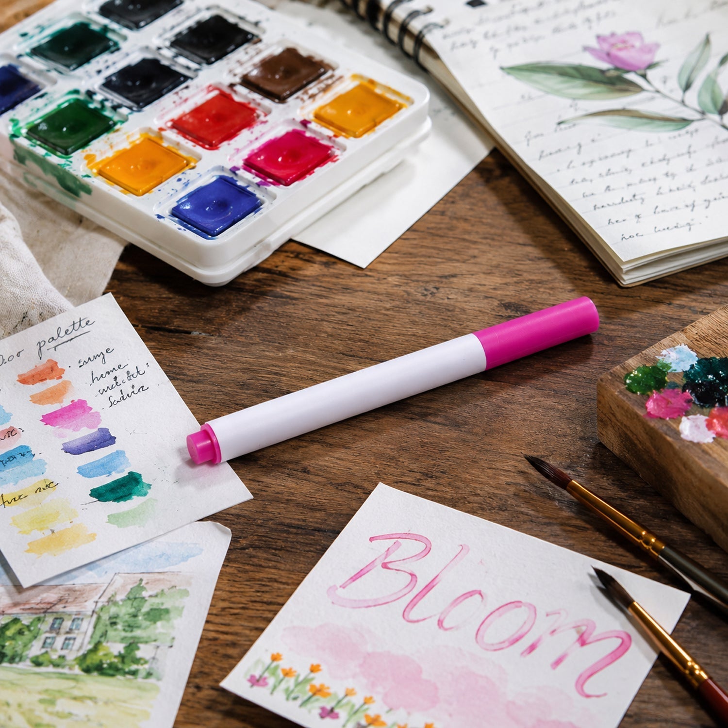 Using the fine tip marker pen to write notes on paper with vibrant ink.