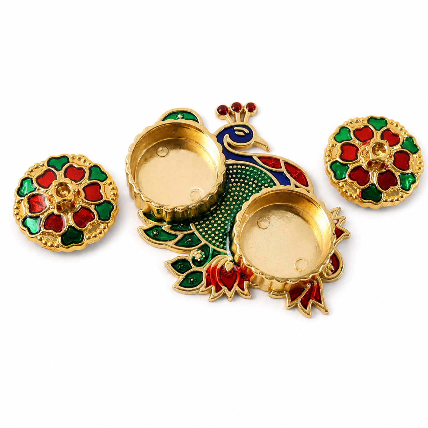 Peacock kumkum dani on white background