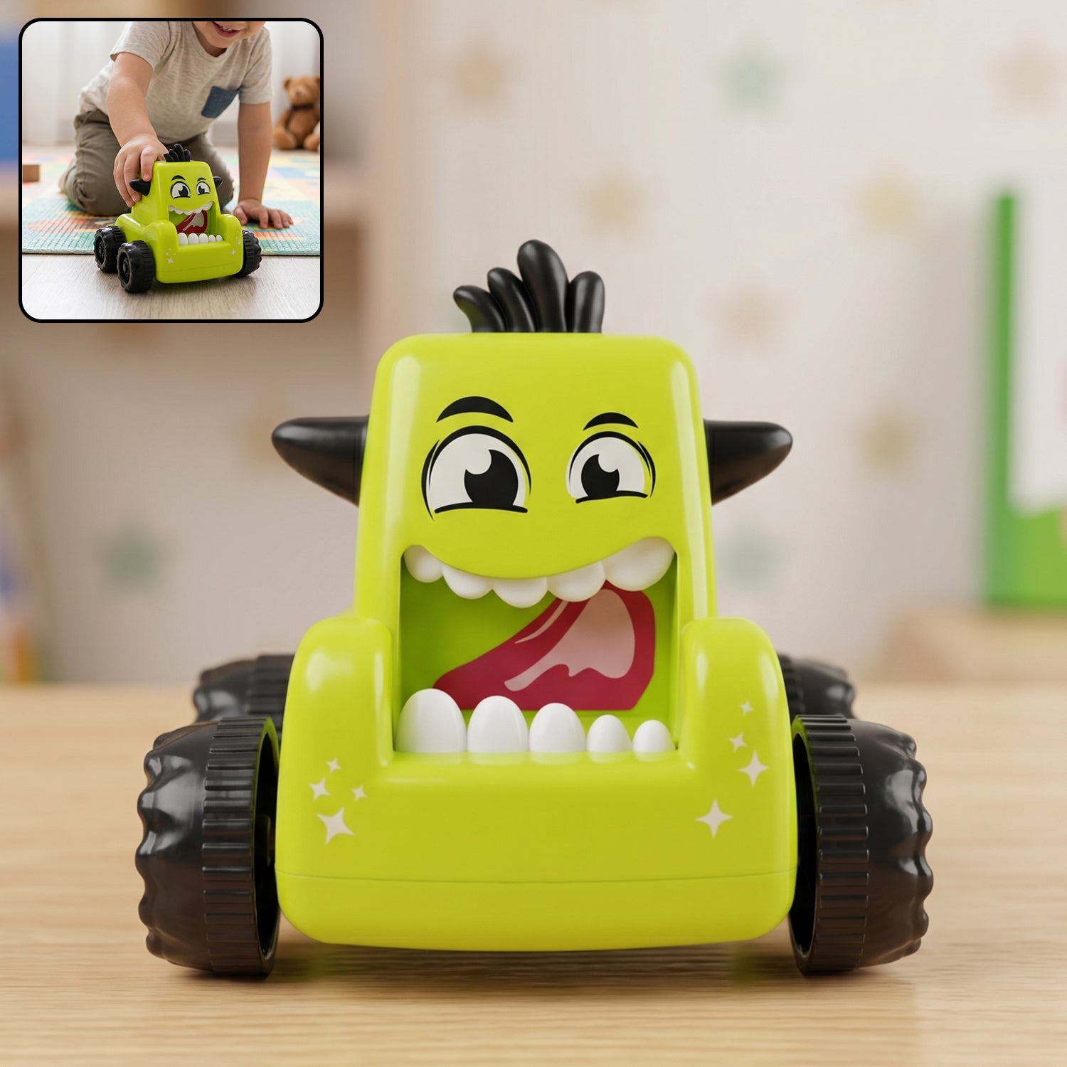 Colorful cartoon monster push back car toy