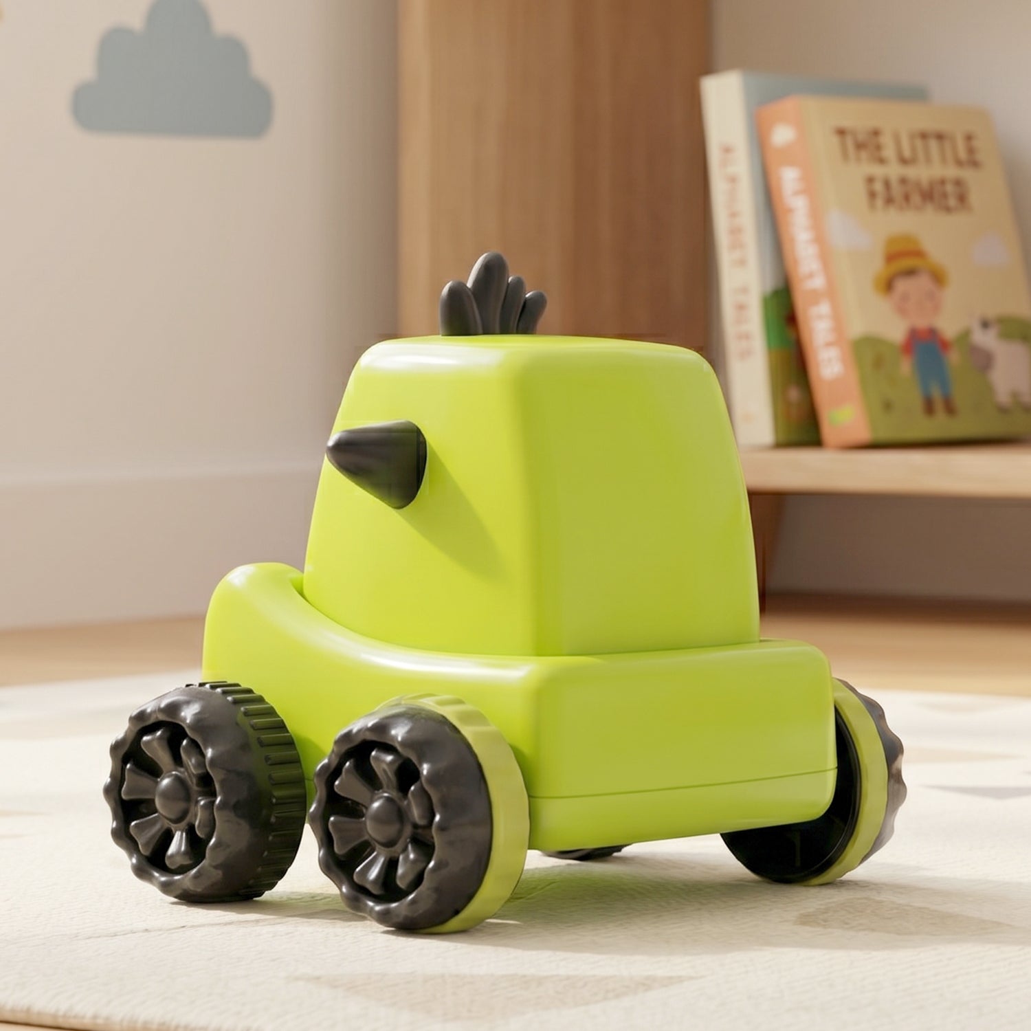Cartoon monster push back car toy showing friction power