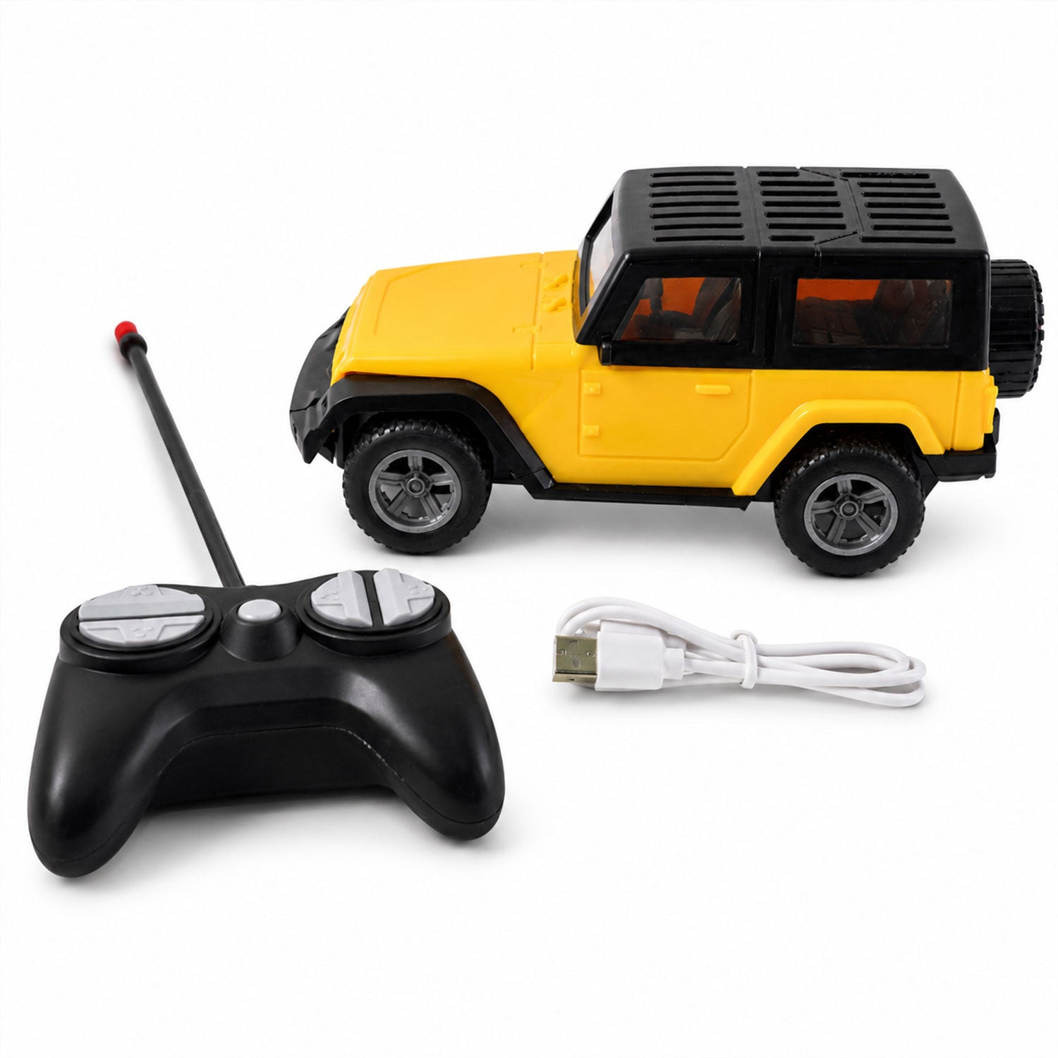 Off road RC jeep toy displayed on white background