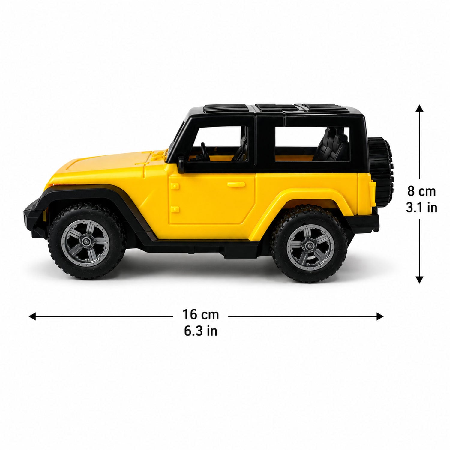 RC jeep toy size guide showing dimensions