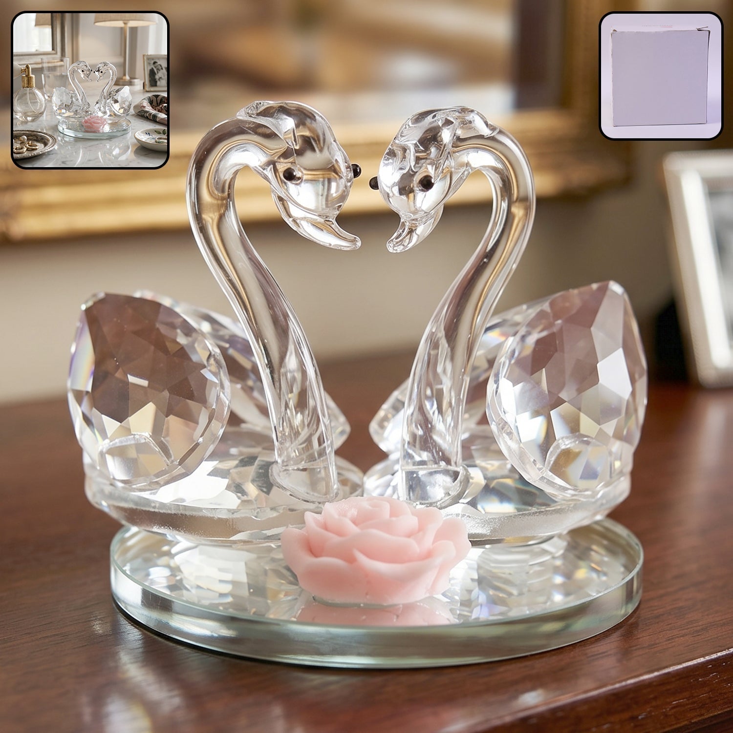 Glass couple swan home decor