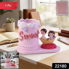 Pink resin couple pen holder in packaging