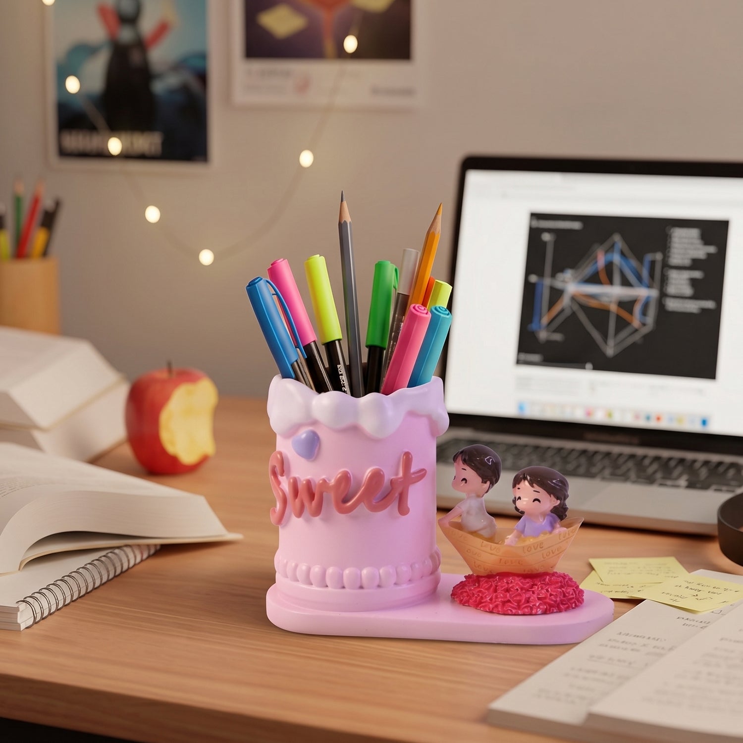 Cute couple desk organizer with pens
