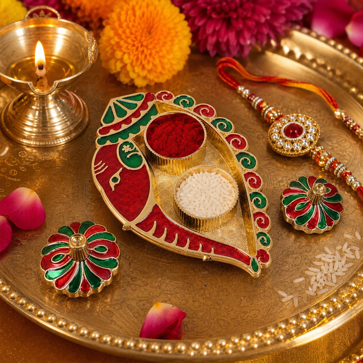 Leaf shaped kankavati kumkum holder