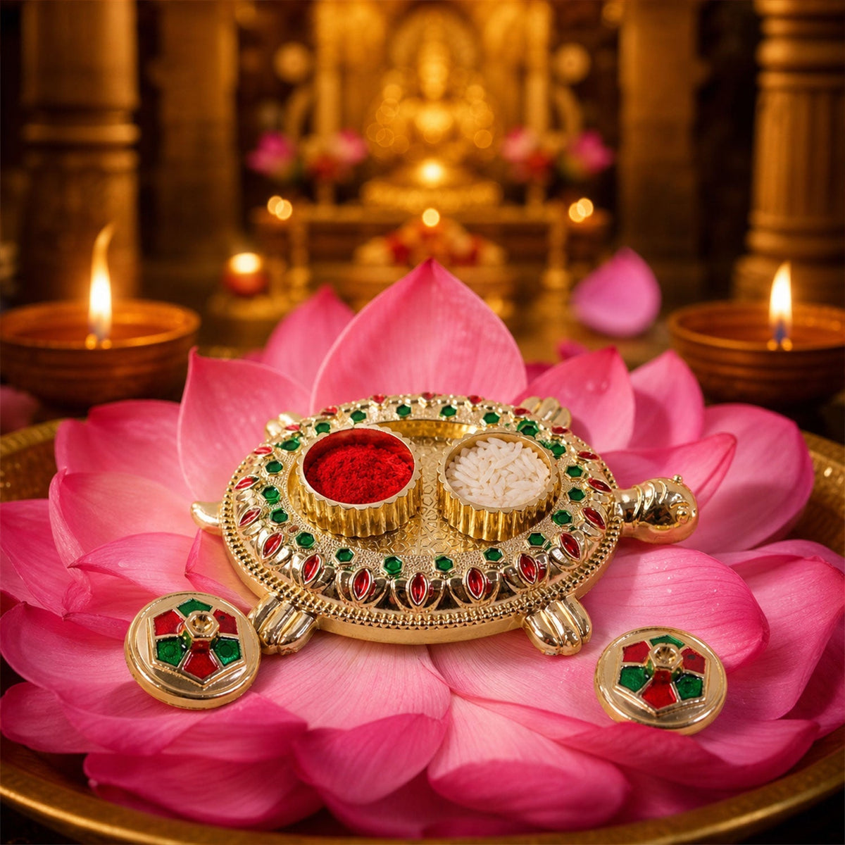 Tortoise shaped kankavati kumkum holder