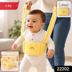 Close-up of toddler walking harness showing adjustable shoulder straps and embroidered design
