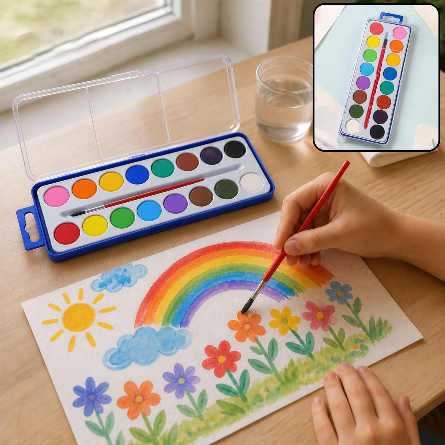 16 color watercolor paint set with brush