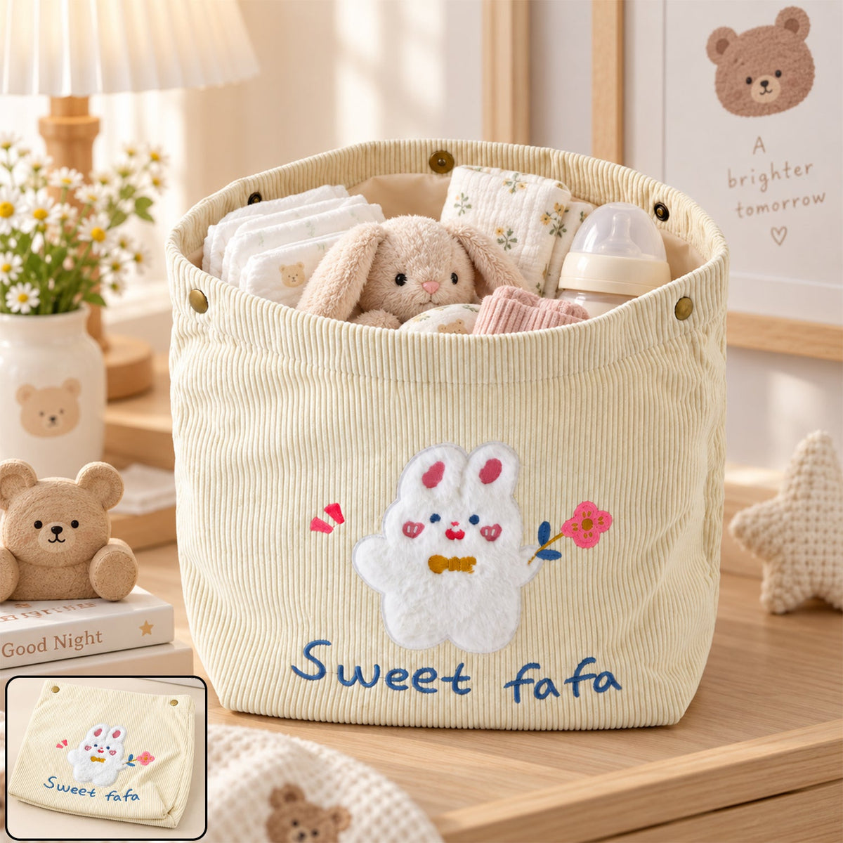 Foldable fabric storage basket snap closure