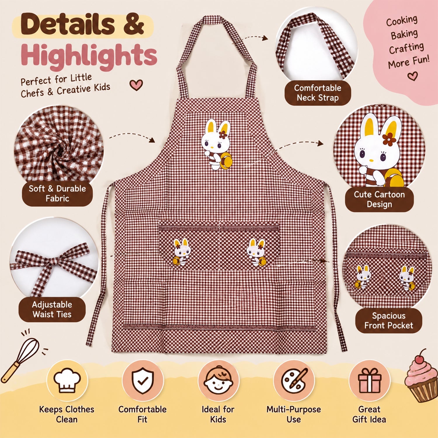 Cartoon apron front pockets